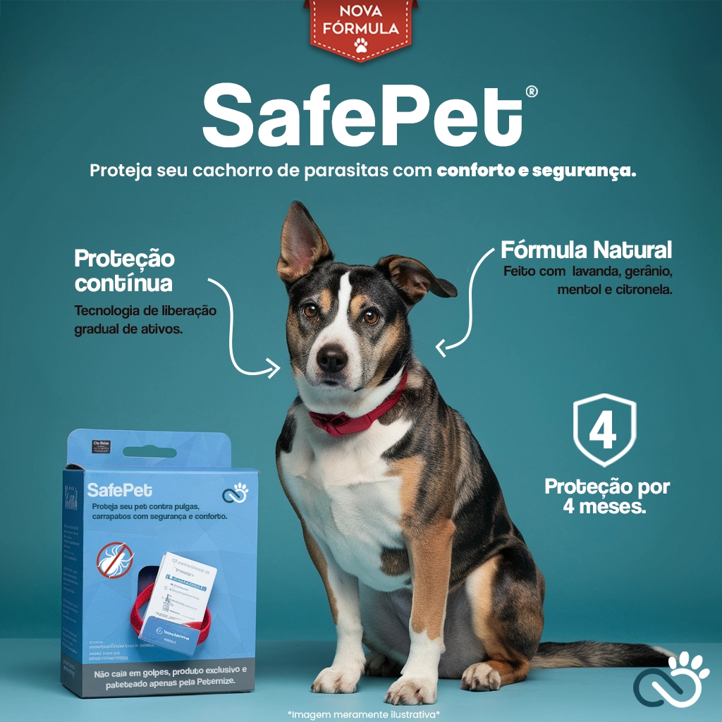 coleira antipulgas e carrapatos safepet da peternize